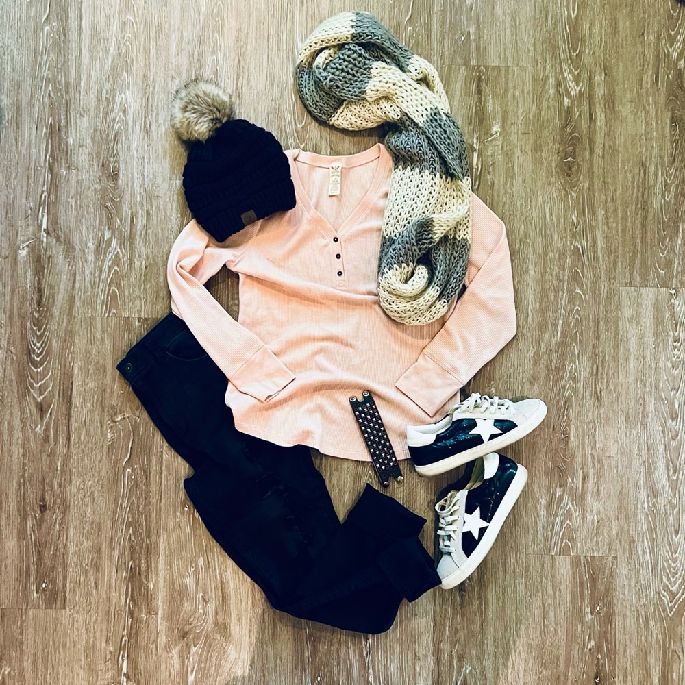 Blush pink thermal Henley